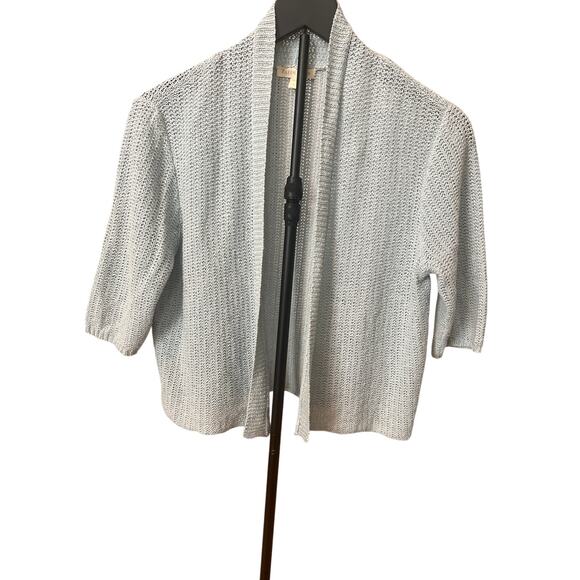 Eileen Fisher Blue Linen Silk Open Front 3/4 Sleeve Cardigan Size Small Pockets - Picture 1 of 6